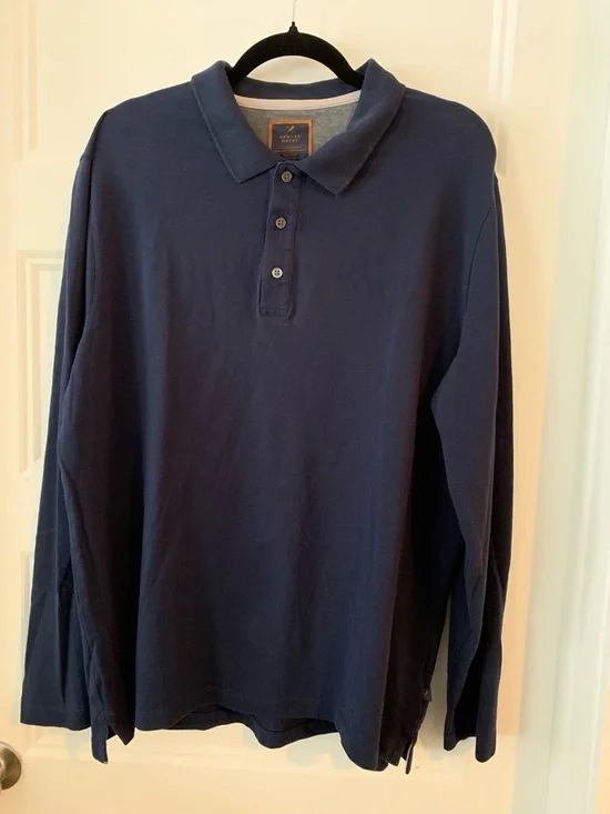 Denver Hayes Men's Long Sleeve Polo Shirt - Navy - Picture 1 of 3